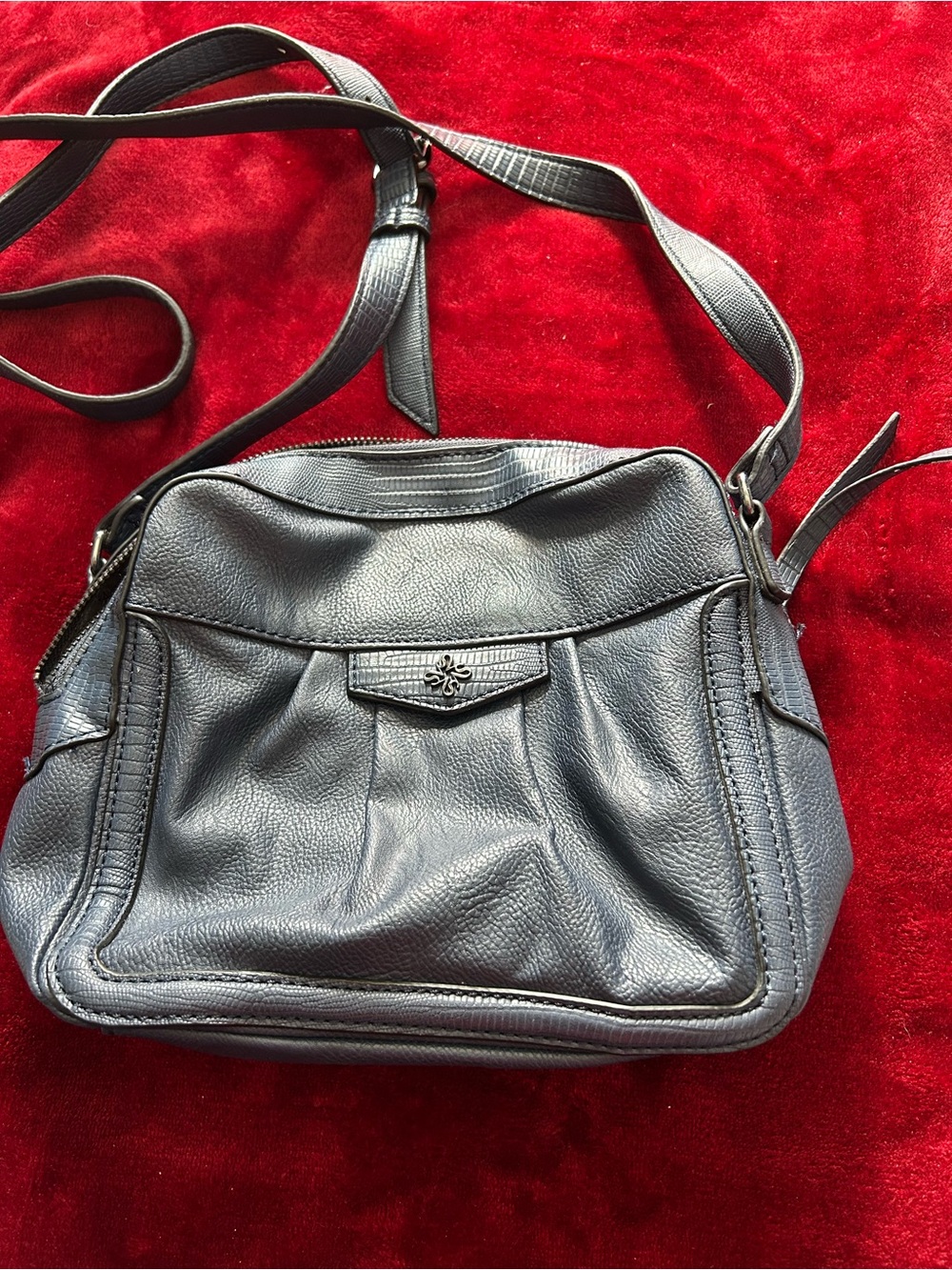 Vera Wang Navy pebbled Leather like Crossbody Bag